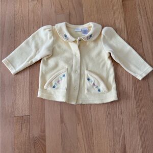 Vintage Baby Girl Yellow Cardigan with Floral Embroidery | Peter Pan Collar